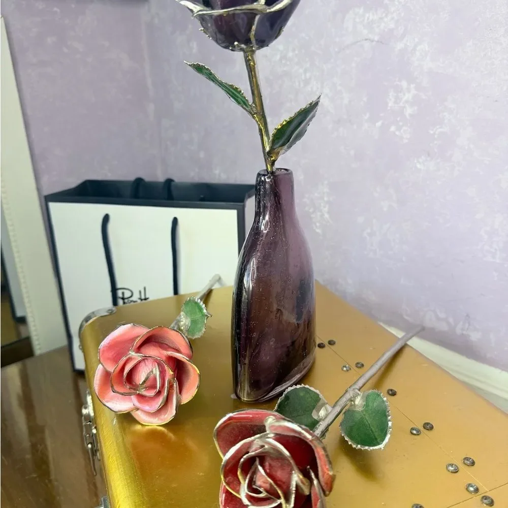 Purple Glass Vase and Bowl Set